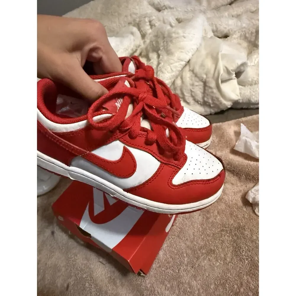 Nike Dunk Low Red/White Leather Lace-Up Low Top Sneaker Unisex Kids US 13